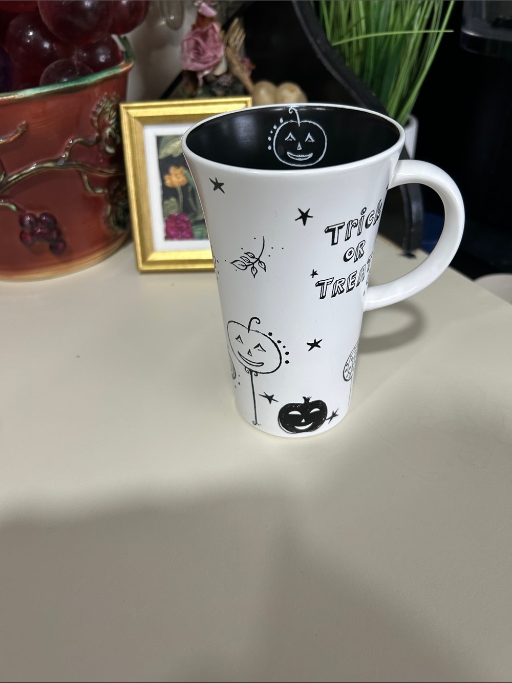 Starbucks White and Black Halloween Trick or Treat Mug
